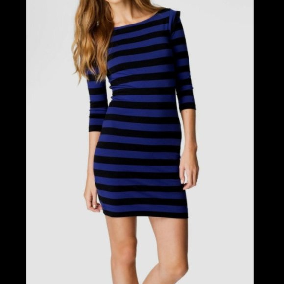 French Connection Stretch Stripe 3/4 Sleeve Dress - Picture 1 of 10